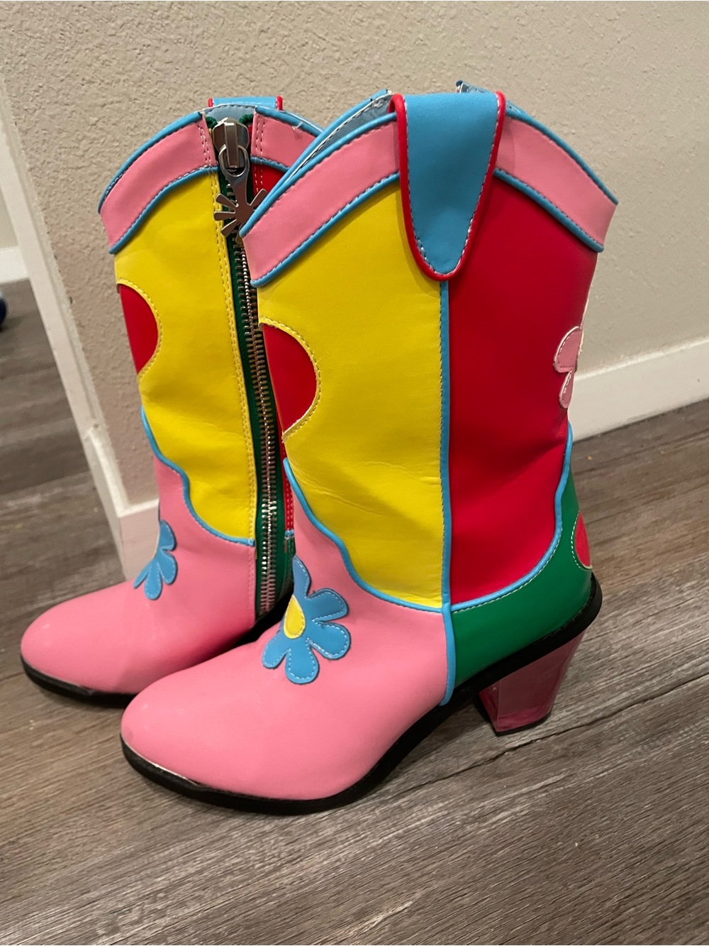 DOLLSKILL Colorblock Flower Cowgirl Boots - Pink Yellow Blue Green - Picture 2 of 10